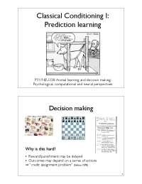 Classical Conditioning I: Prediction learning