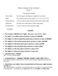 Place Value Study Guide 1 Quiz 1