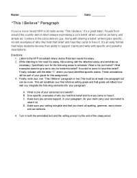 “This I Believe” Paragraph