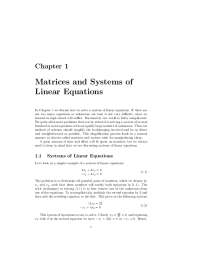 Matrices and Systems of Linear Equations