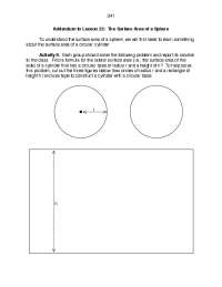 341 Addendum to Lesson 22: The Surface Area of a Sphere