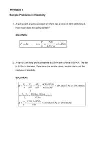 Physics 1: Sample Problems in Elasticity
