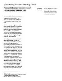 President Abraham Lincoln's Speech The Gettysburg Address ...