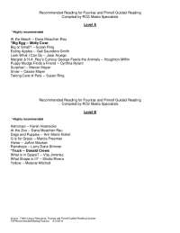 Recommended Reading for Fountas and Pinnell Guided ...