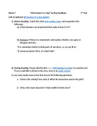 Week 7 “All Summer in a Day” by Ray Bradbury Link to ...