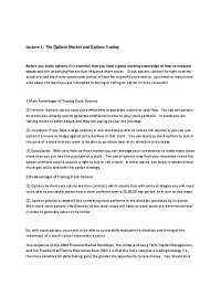 Lecture 1: The Options Market and Options Trading
