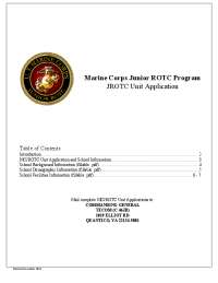 Marine Corps Junior ROTC Program JROTC Unit Application