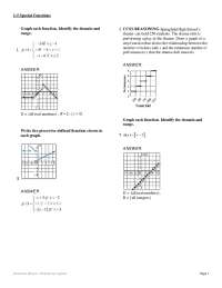 Graph each function. Identify the domain and range. 1. ANSWER