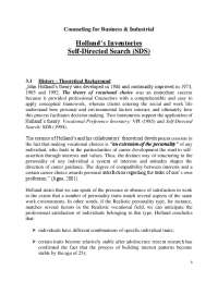 Holland's Inventories Self-Directed Search (SDS)