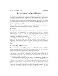 Introduction to Spreadsheets