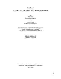 ACCEPTABLE CHLORIDE ION LIMIT IN CONCRETE