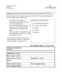 CareSource Personal Medication List Template