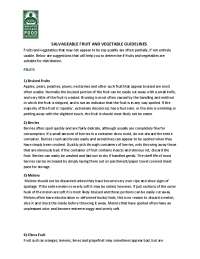 SALVAGEABLE FRUIT AND VEGETABLE GUIDELINES