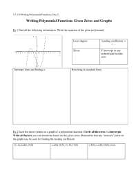 Writing Polynomial Functions Given Zeros and Graphs