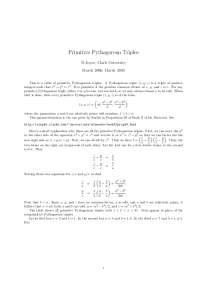 Primitive Pythagorean Triples