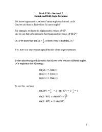 Math.1330 – Section 6.2 Double and Half Angle Formulas