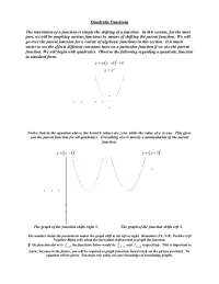 Quadratic Functions: Translations, Graphs, and Properties