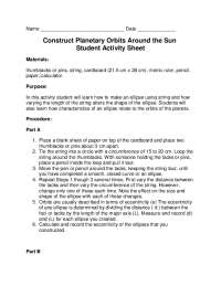 Construct Planetary Orbits Around the Sun Student Activity ...