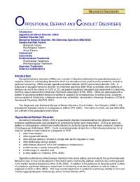OPPOSITIONAL DEFIANT AND CONDUCT DISORDERS