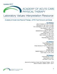 Laboratory Values Interpretation Resource