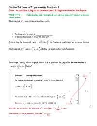 Section 7.4 Inverse Trigonometric Functions I
