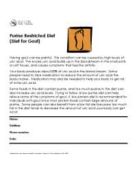 Purine Restricted Diet (Diet for Gout)