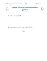 Lesson 5: Distributive Property with Rational Numbers Bellringer