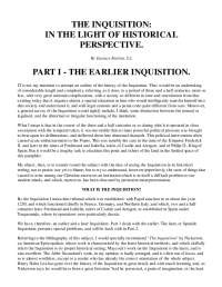 The Inquisition In the Light of Historical Perspective