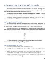 7.2 Converting Fractions and Decimals