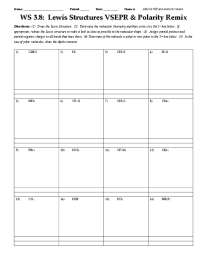 Lewis Structures, VSEPR, and Polarity: A Chemistry Worksheet