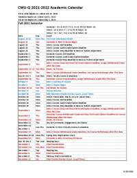 CMU-Q 2021-2022 Academic Calendar