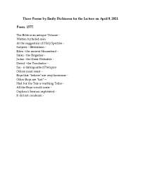 Three Poems by Emily Dickinson for the Lecture on April 8 ...