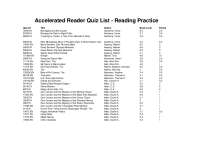 Accelerated Reader Quiz List - Reading Practice