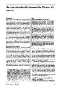 The epidemiologic transition theory revisited thirty years later