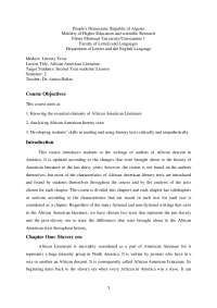 Course Objectives Introduction Chapter One: Slavery era