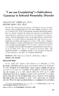 Ambivalence Construct in Schizoid Personality Disorder