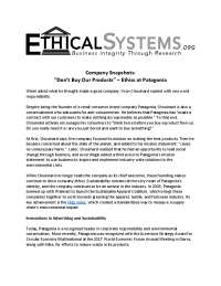 “Don't Buy Our Products” – Ethics at Patagonia