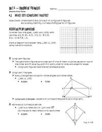 Unit 4 ~ Congruent Triangles