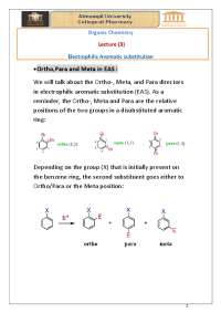 Electrophilic Aromatic Substitution: Ortho, Para, and Meta Directors in Organic Chemistry
