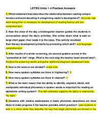 LETRS Units 1-4 Posttest Answers