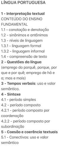 Conteúdo do Ensino Fundamental de Língua Portuguesa e Matemática