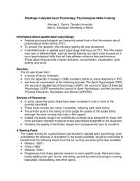 Applied Sport Psychology: Psychological Skills Training