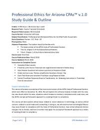 Professional Ethics for Arizona CPAs- Study Guide