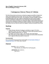 Contemporary Literary Theory and Criticism Reading List for SJSU MA Exam