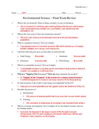 Environmental Science Final Exam Review