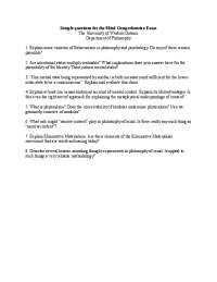 Sample Questions for the Mind Comprehensive Exam