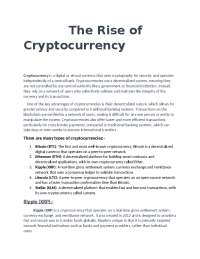 The rise of Crypto currency and the types of crypto currencies that available
