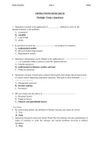 OPERATIONS RESEARCH EXAMPLE EXAM QUESTIONS