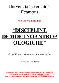 Paniere DISCIPLINE DEMOETNOANTROPOLOGICHE eCampus 2023 (prof. Pesce Mario) - RISPOSTE CHIU