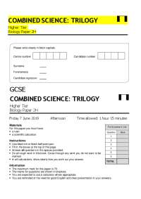 COMBINED SCIENCE: TRILOGY HHigher Tier
Biology Paper 2H